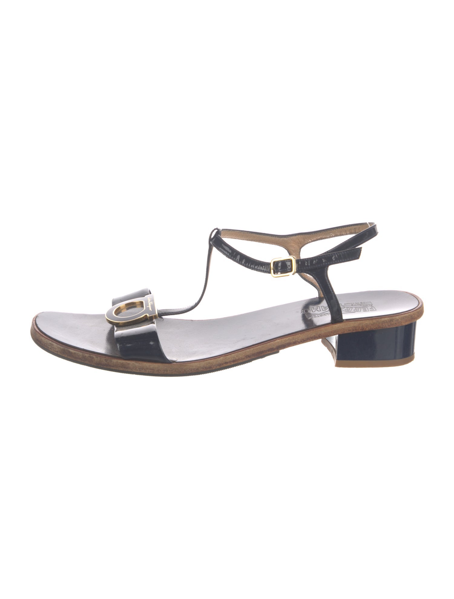Salvatore Ferragamo Patent Leather T-Strap Sandals