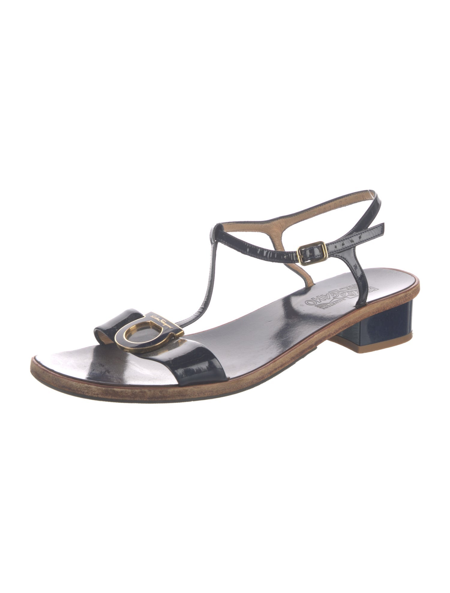 Salvatore Ferragamo Patent Leather T-Strap Sandals