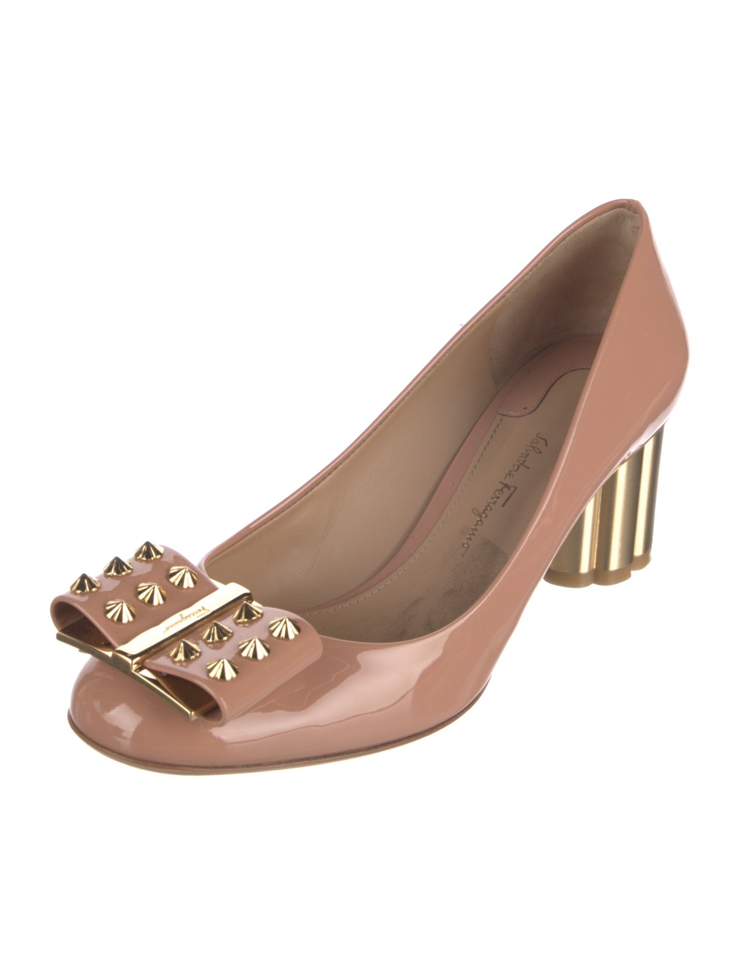 Salvatore Ferragamo Patent Leather Bow Accents Pumps