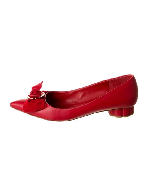 Salvatore Ferragamo Leather Bow Accents Ballet Flats