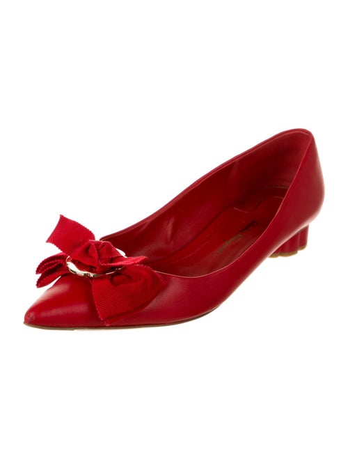 Salvatore Ferragamo Leather Bow Accents Ballet Flats