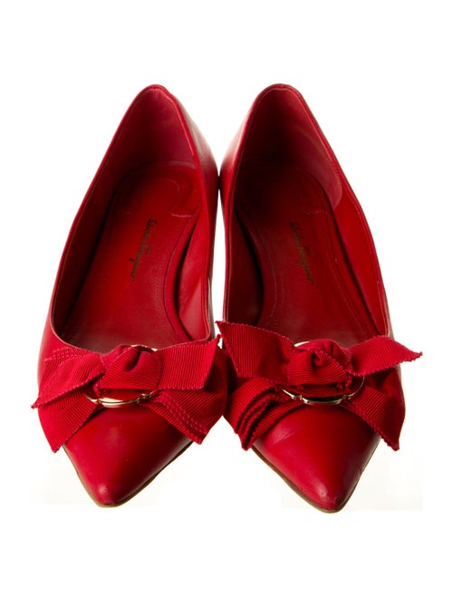 Salvatore Ferragamo Leather Bow Accents Ballet Flats