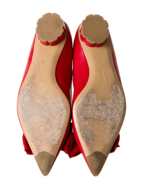 Salvatore Ferragamo Leather Bow Accents Ballet Flats
