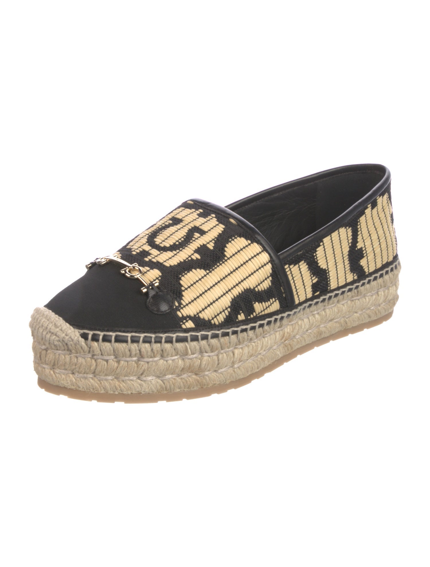 Salvatore Ferragamo Gancini Logo Straw Espadrilles
