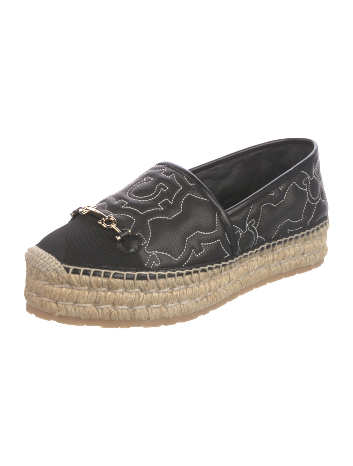 Salvatore Ferragamo Gancini Logo Leather Espadrilles