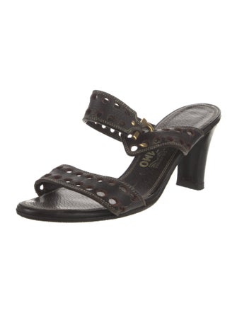 Salvatore Ferragamo Gancini Logo Leather Slides