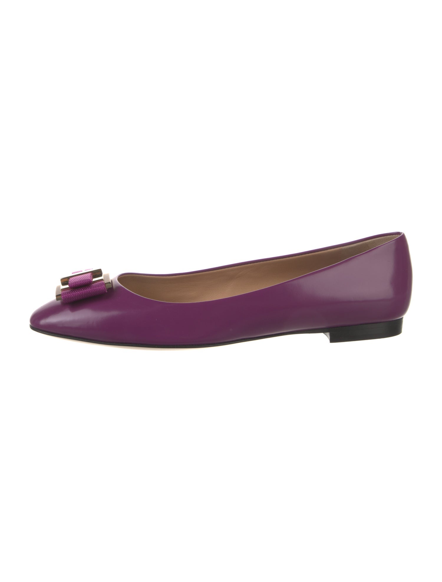 Salvatore Ferragamo Patent Leather Bow Accents Ballet Flats