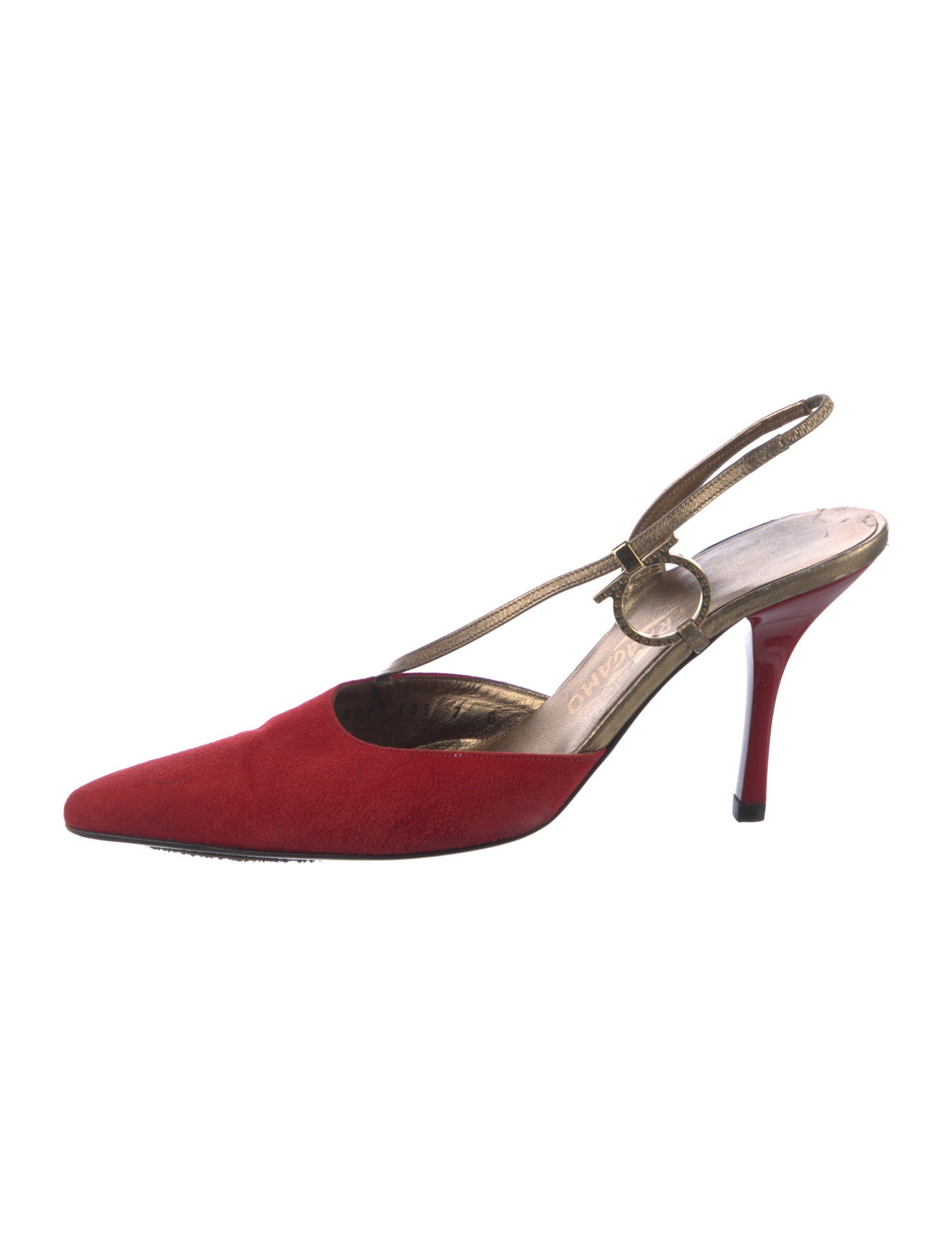 Salvatore Ferragamo Suede Crystal Embellishments Slingback Pumps
