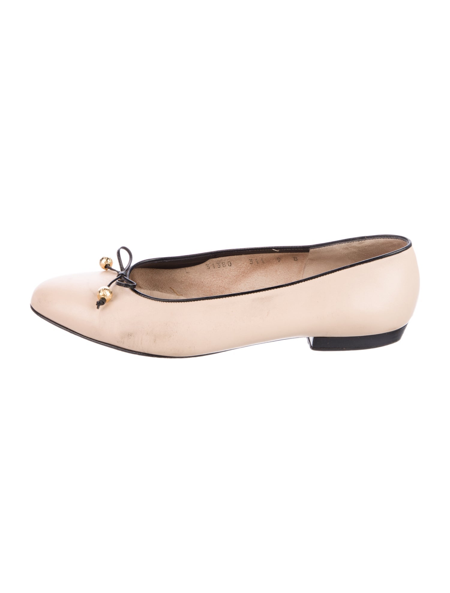 Salvatore Ferragamo Leather Bow Accents Ballet Flats