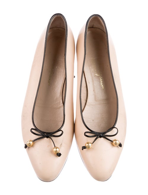 Salvatore Ferragamo Leather Bow Accents Ballet Flats