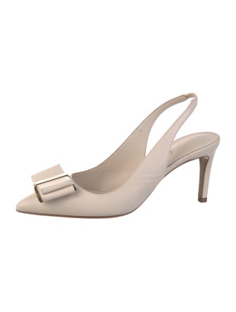 Salvatore Ferragamo Leather Bow Accents Slingback Pumps
