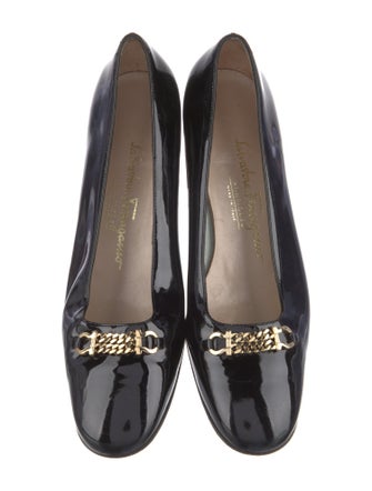 Salvatore Ferragamo Patent Leather Chain-Link Accents Pumps