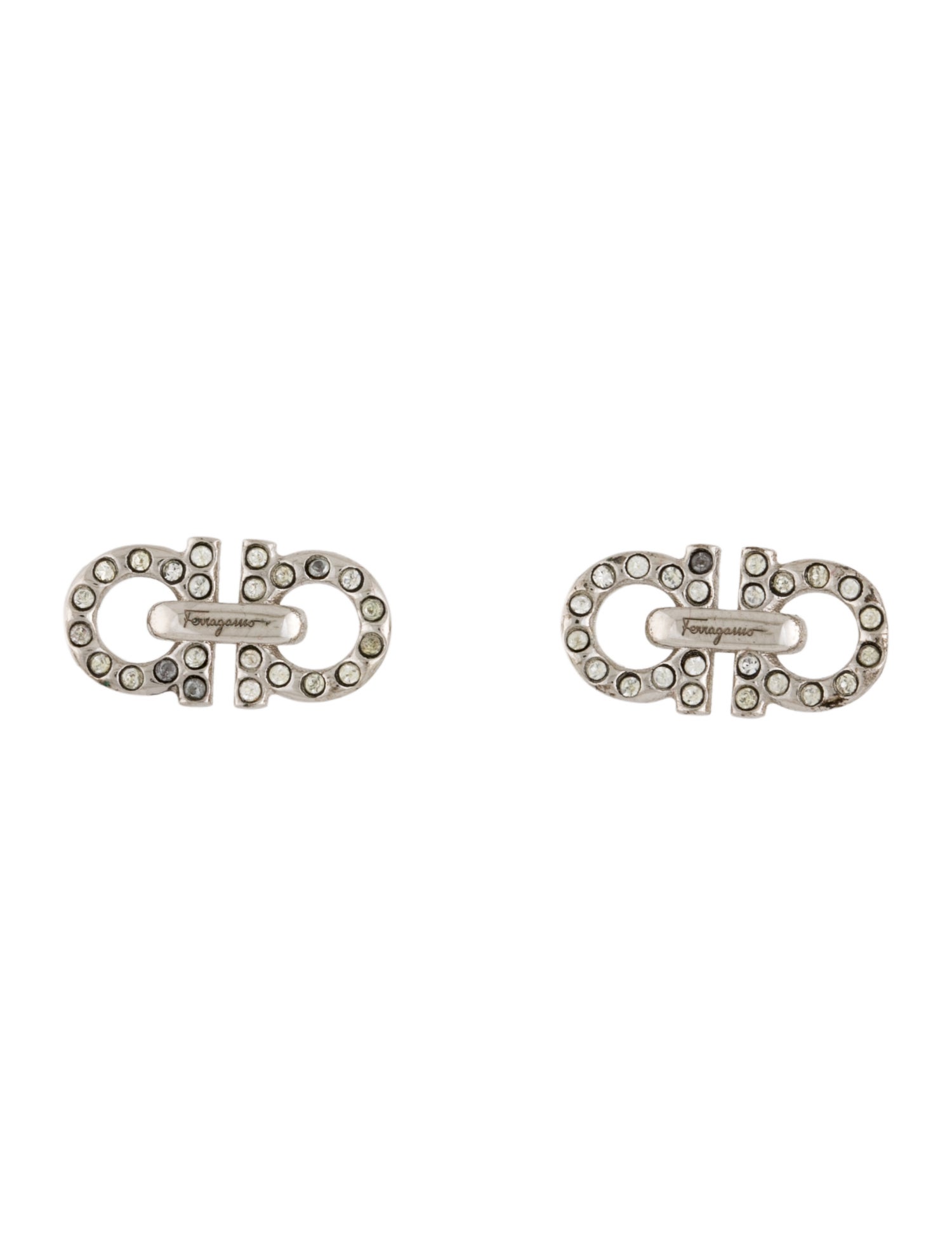 Salvatore Ferragamo Crystal Double Gancini Stud Earrings