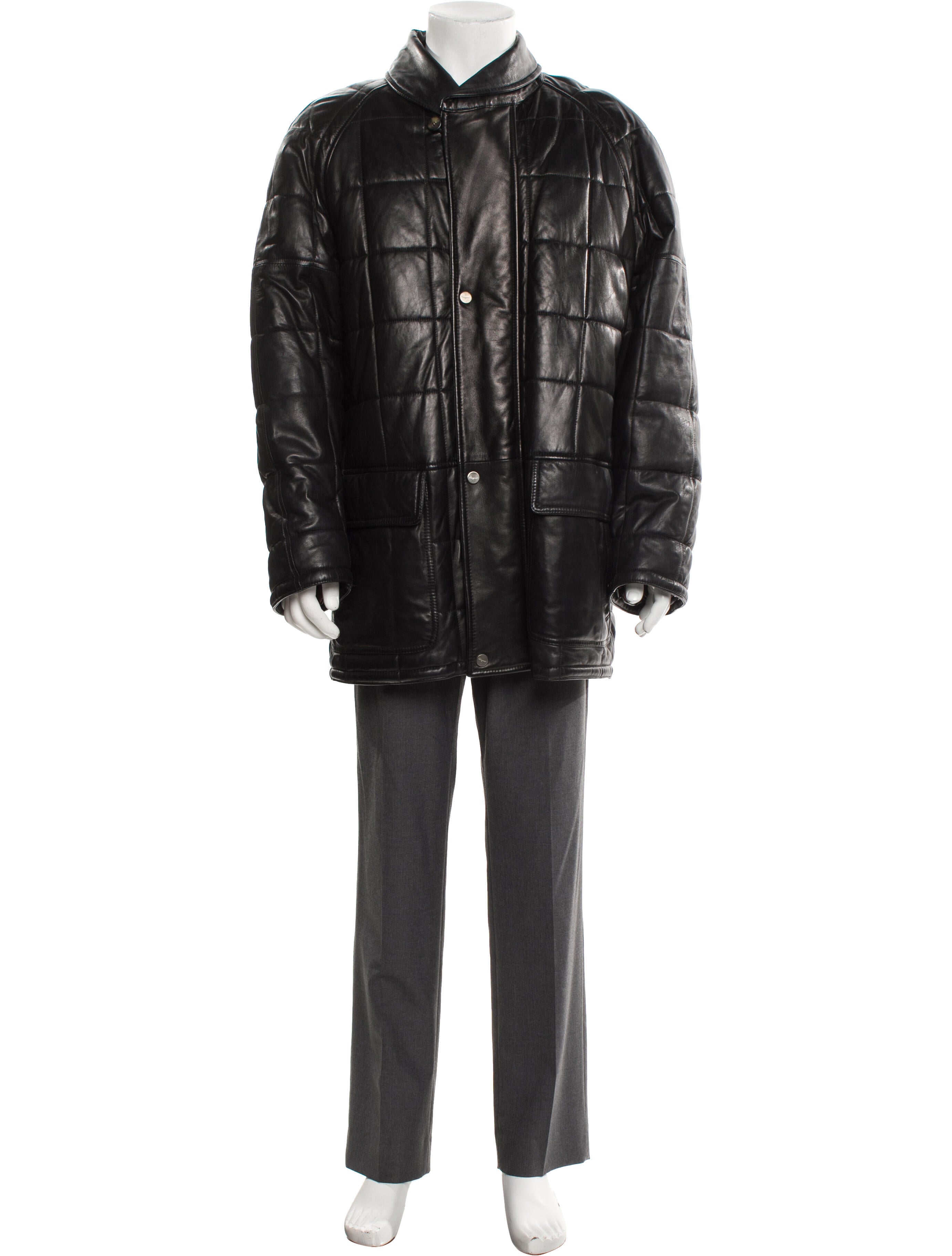 Salvatore Ferragamo Leather Plaid Print Coat