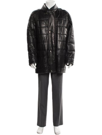 Salvatore Ferragamo Leather Plaid Print Coat