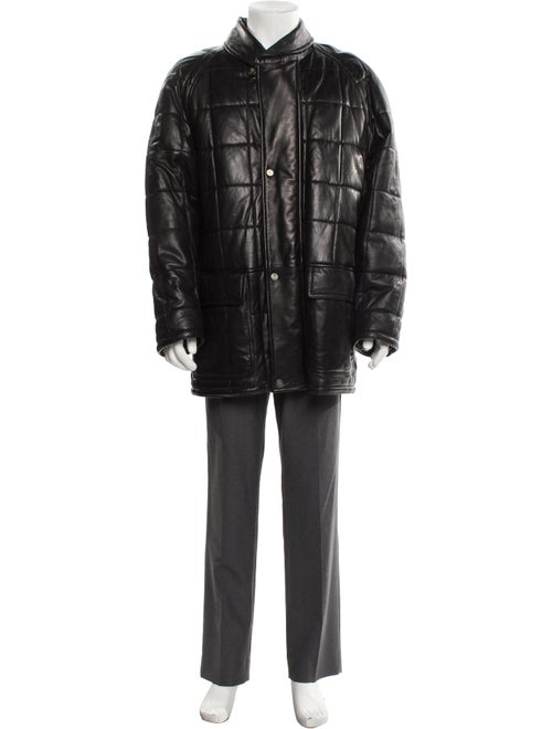 Salvatore Ferragamo Leather Plaid Print Coat