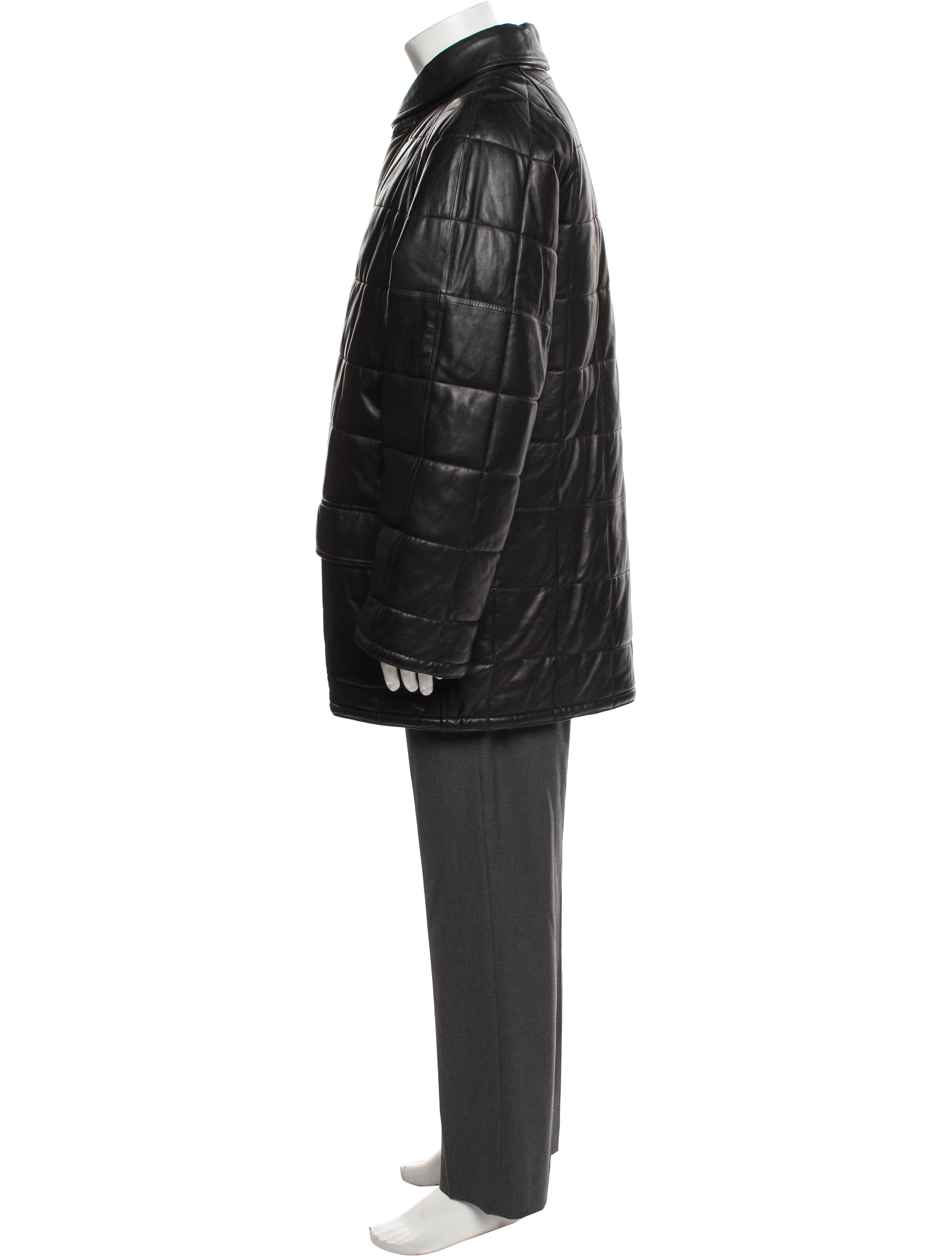 Salvatore Ferragamo Leather Plaid Print Coat