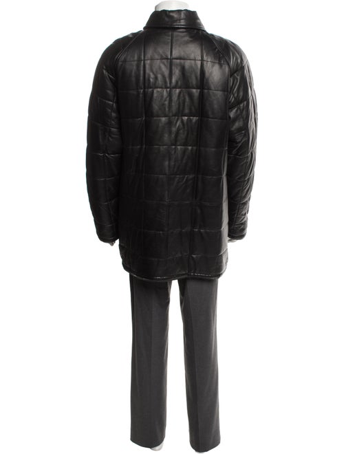 Salvatore Ferragamo Leather Plaid Print Coat