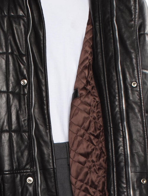 Salvatore Ferragamo Leather Plaid Print Coat