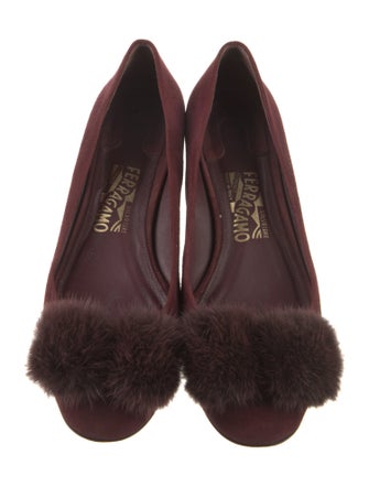 Salvatore Ferragamo Suede Faux Fur Trim Flats