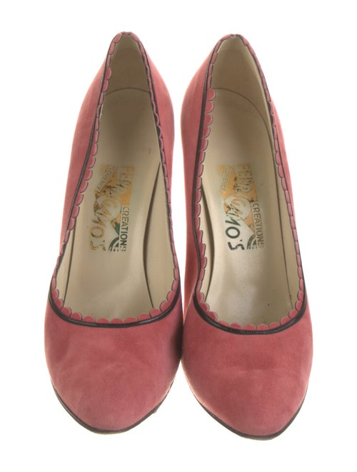 Salvatore Ferragamo Suede Scalloped Accent Pumps