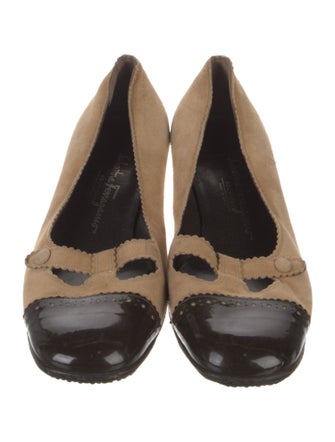 Salvatore Ferragamo Suede Scalloped Accent Flats