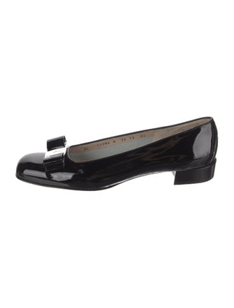 Salvatore Ferragamo Patent Leather Bow Accents Flats