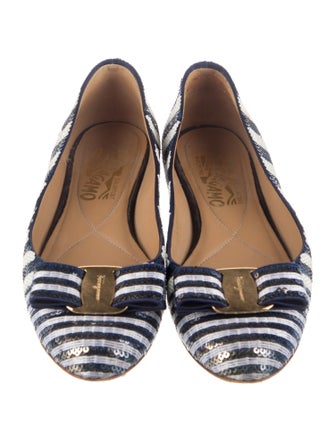 Salvatore Ferragamo Vara Bow Accent Sequins Ballet Flats