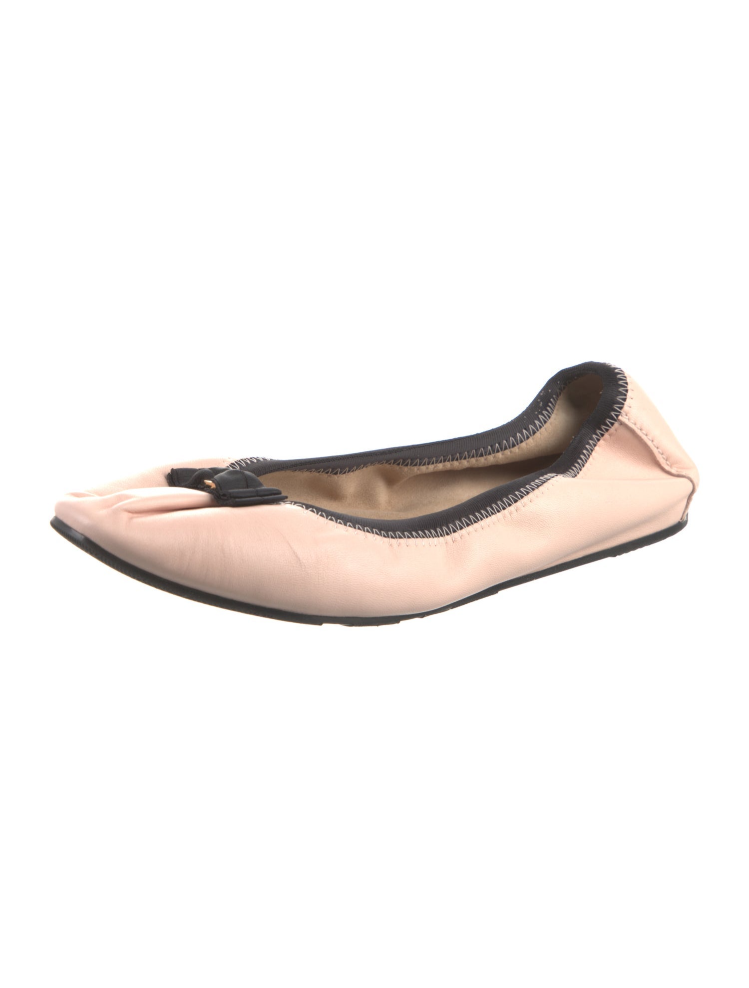 Salvatore Ferragamo Leather Bow Accents Ballet Flats