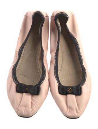 Salvatore Ferragamo Leather Bow Accents Ballet Flats