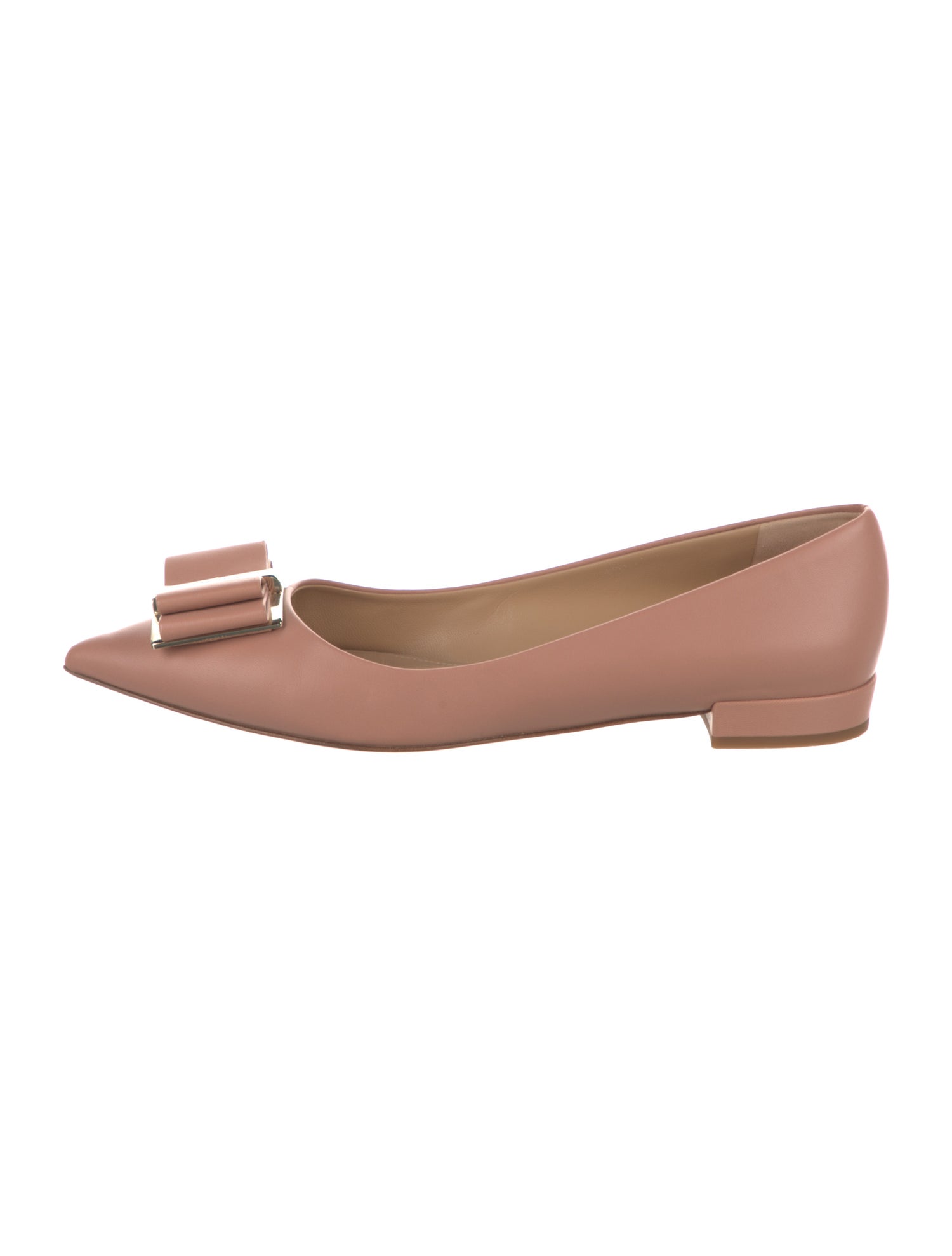 Salvatore Ferragamo Leather Bow Accents Ballet Flats