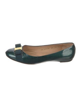Salvatore Ferragamo Patent Leather Grosgrain Trim Ballet Flats