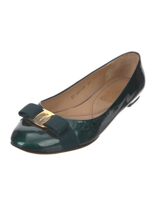 Salvatore Ferragamo Patent Leather Grosgrain Trim Ballet Flats