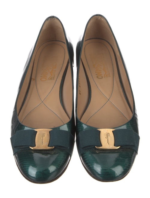 Salvatore Ferragamo Patent Leather Grosgrain Trim Ballet Flats