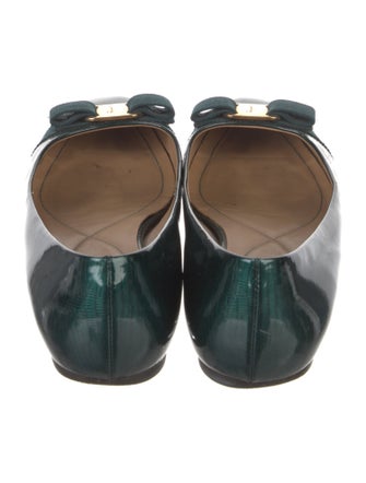 Salvatore Ferragamo Patent Leather Grosgrain Trim Ballet Flats