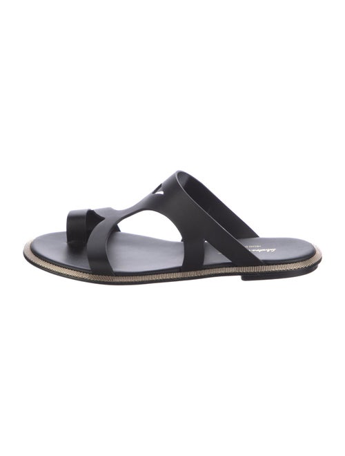 Salvatore Ferragamo Leather Chain-Link Accents Slides