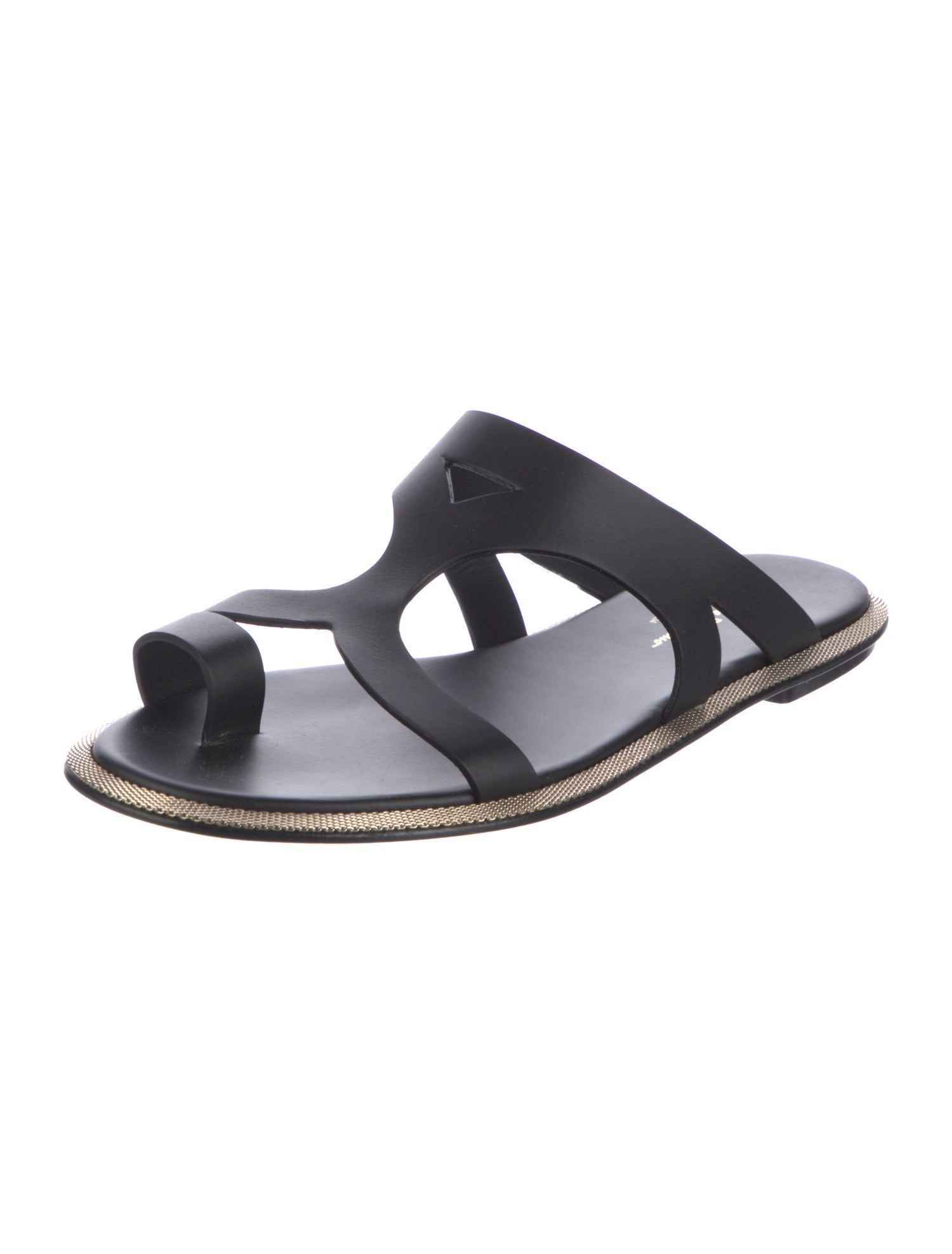 Salvatore Ferragamo Leather Chain-Link Accents Slides