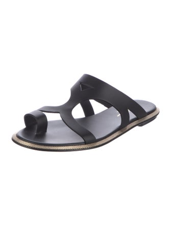 Salvatore Ferragamo Leather Chain-Link Accents Slides