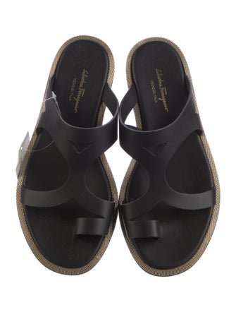 Salvatore Ferragamo Leather Chain-Link Accents Slides