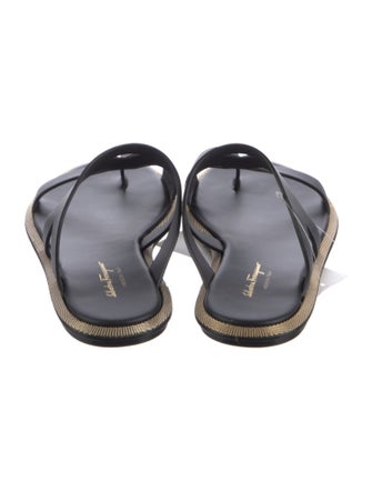 Salvatore Ferragamo Leather Chain-Link Accents Slides