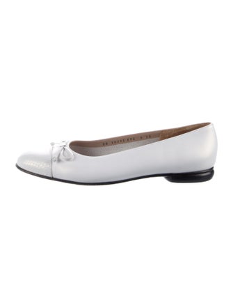 Salvatore Ferragamo Leather Bow Accents Ballet Flats
