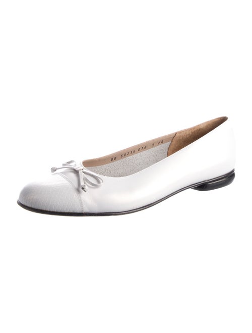Salvatore Ferragamo Leather Bow Accents Ballet Flats