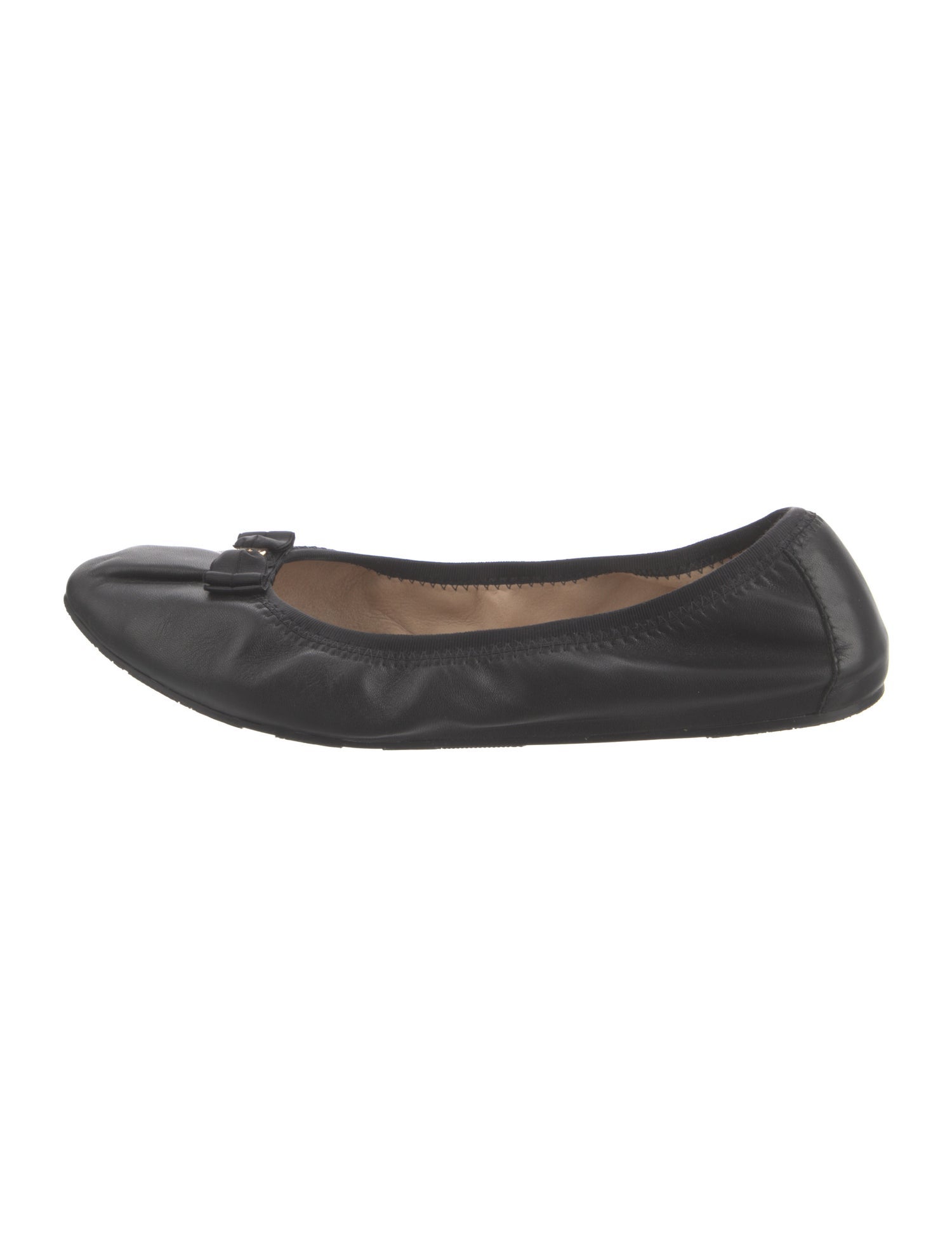 Salvatore Ferragamo Leather Bow Accents Ballet Flats