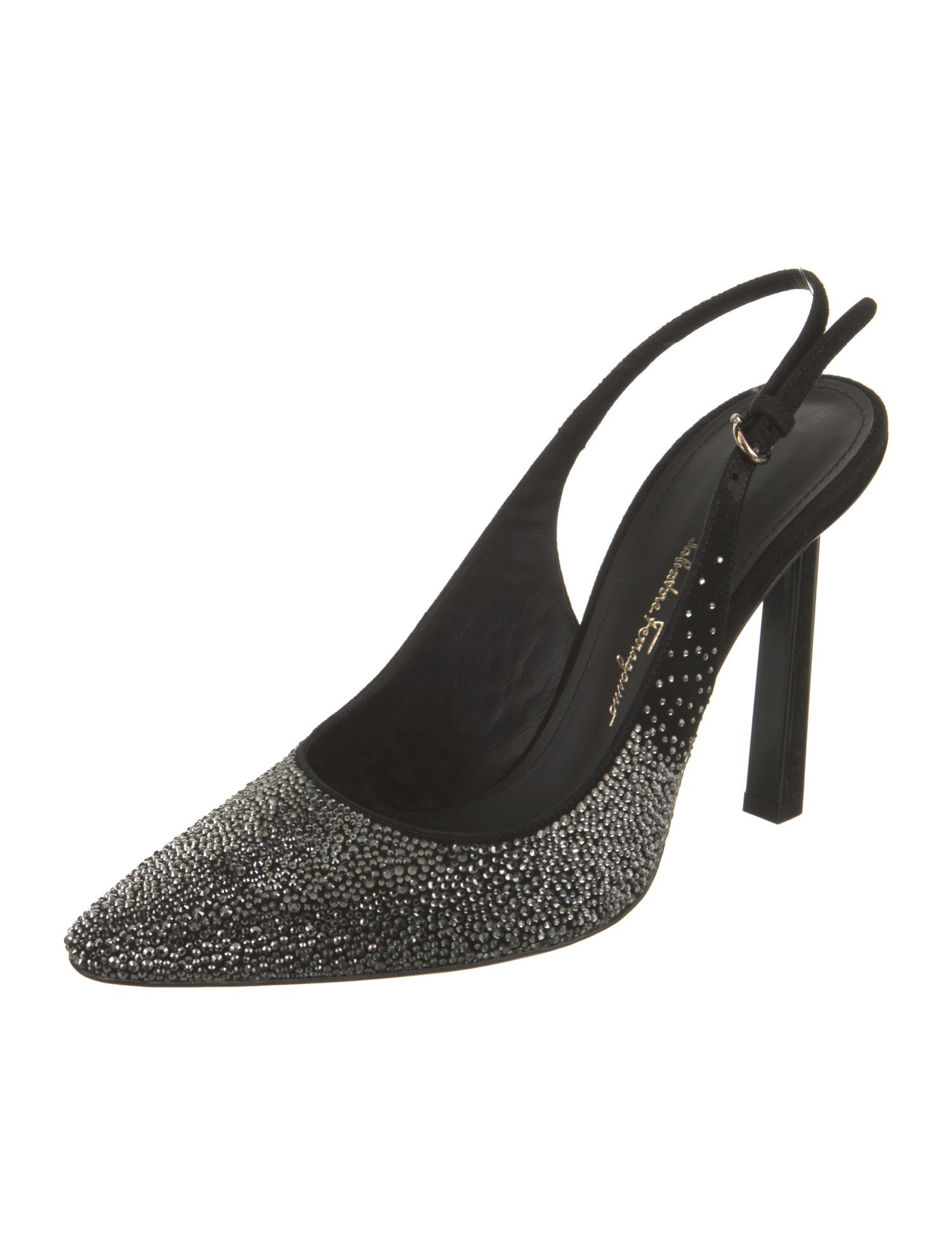 Salvatore Ferragamo Suede Crystal Embellishments Slingback Pumps