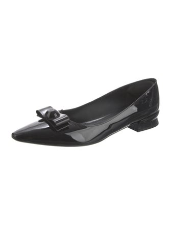 Salvatore Ferragamo Patent Leather Bow Accents Ballet Flats