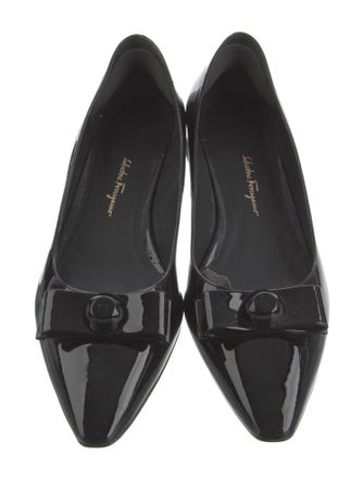 Salvatore Ferragamo Patent Leather Bow Accents Ballet Flats