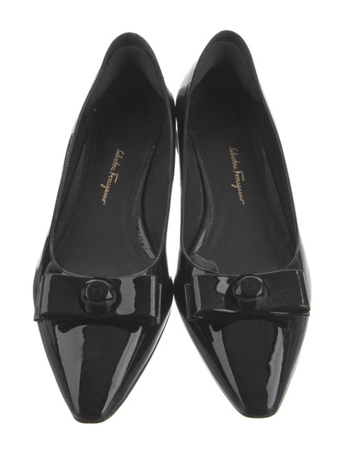 Salvatore Ferragamo Patent Leather Bow Accents Ballet Flats