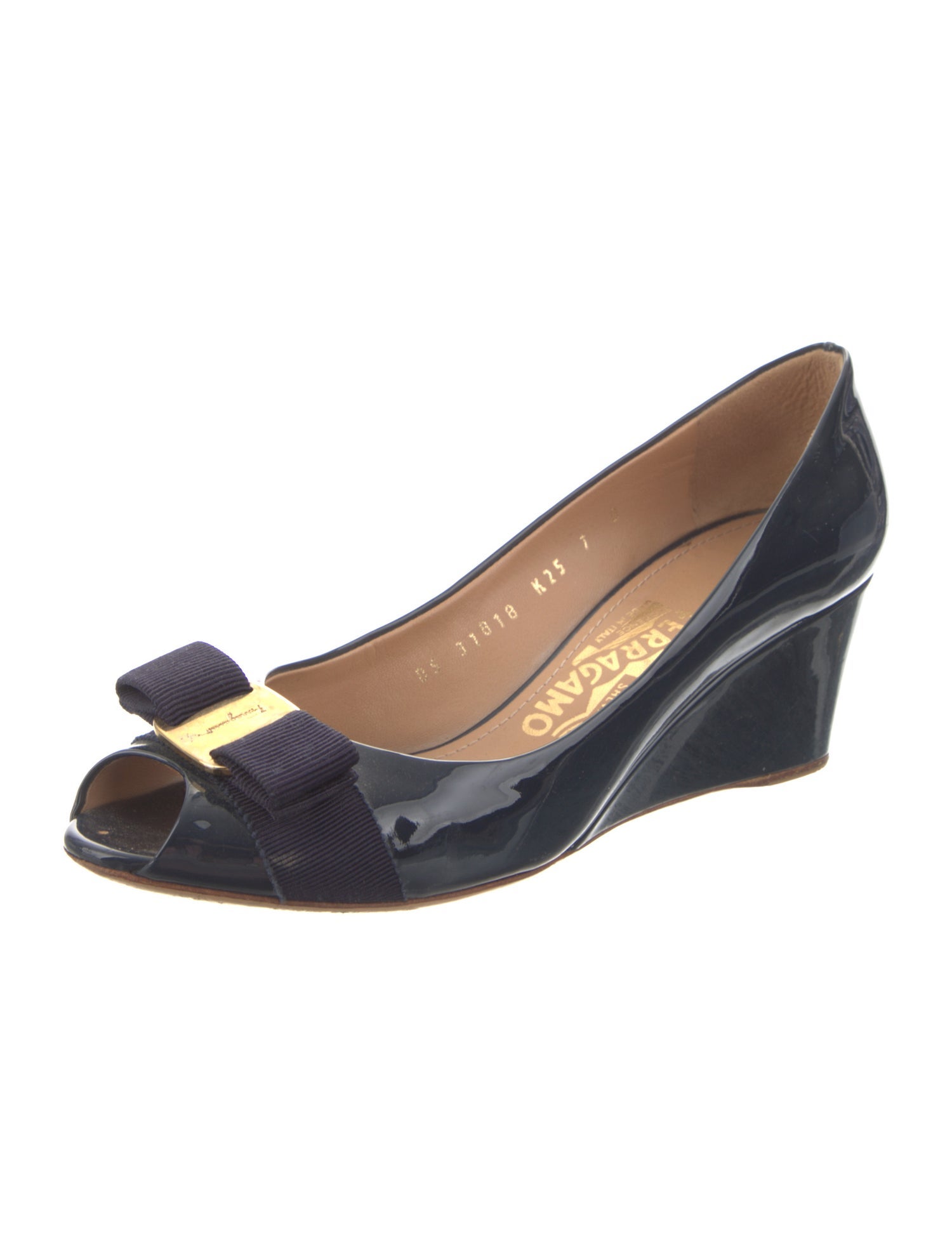 Salvatore Ferragamo Patent Leather Bow Accents Pumps