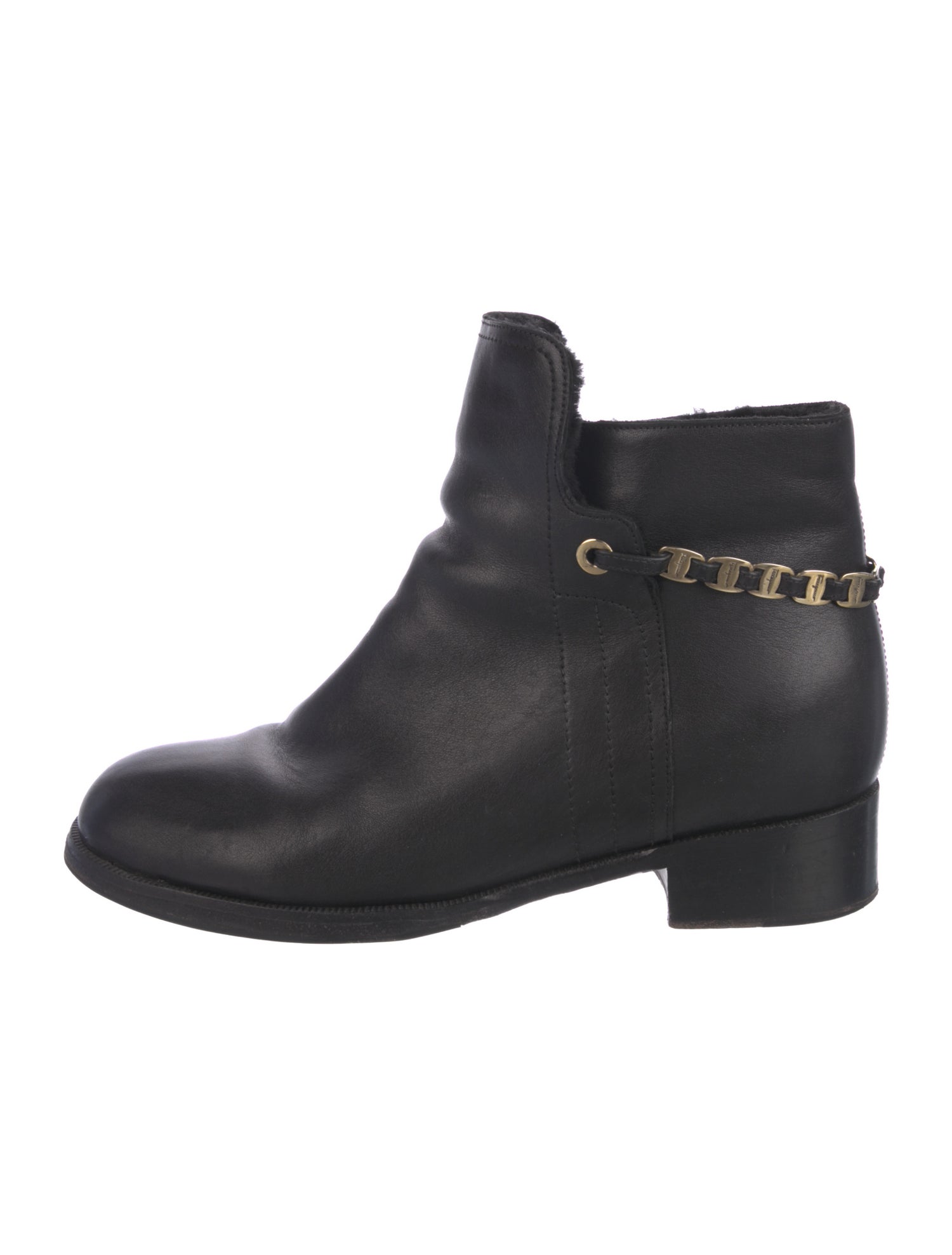 Salvatore Ferragamo Gancini Logo Leather Moto Boots