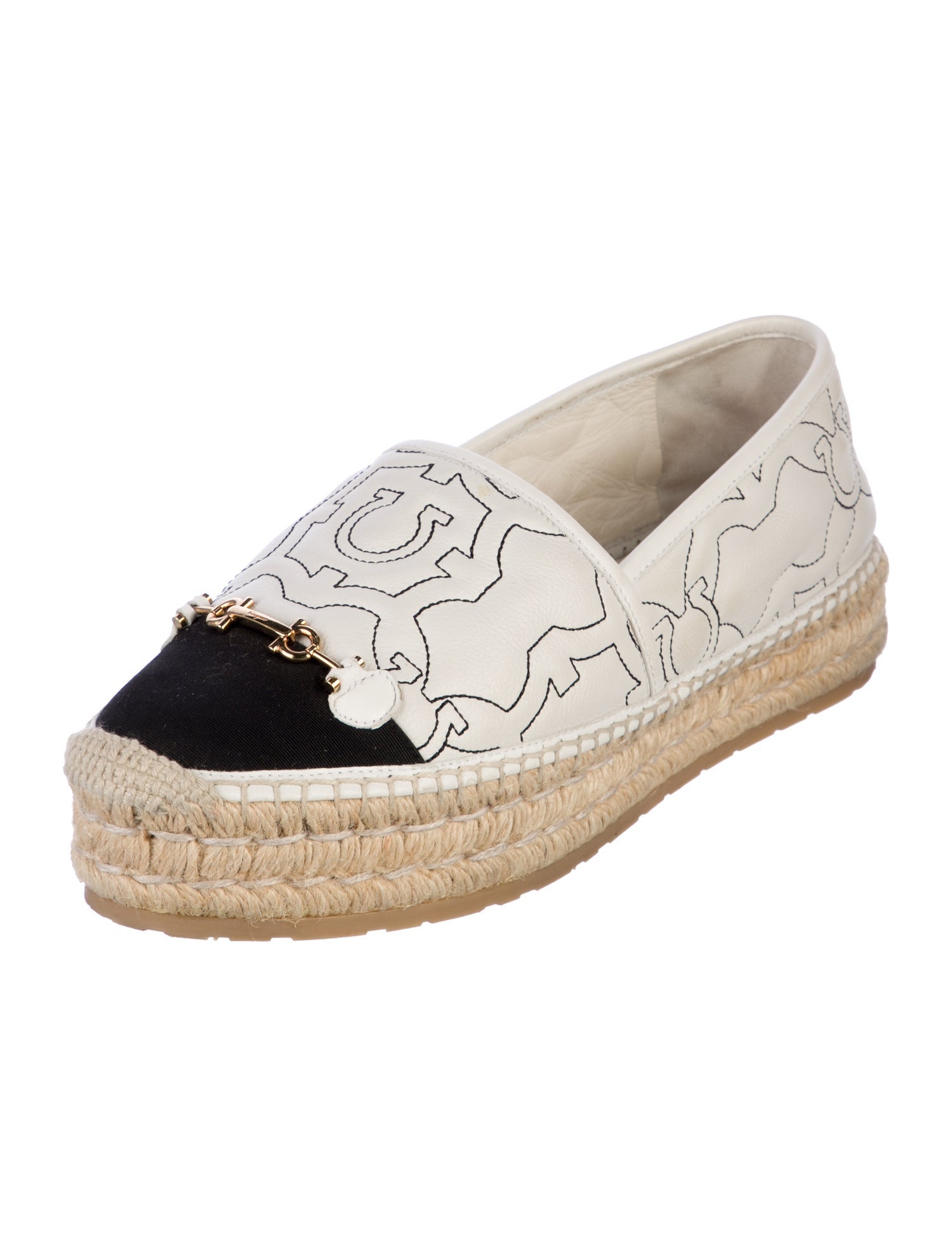 Salvatore Ferragamo Gancini Logo Leather Espadrilles